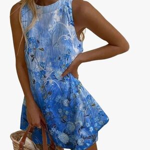 Floral Blue Sleeveless Dress